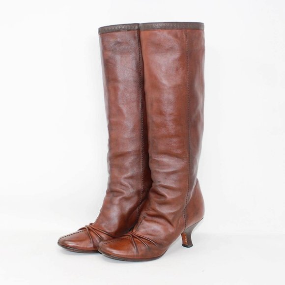 LOUIS VUITTON #39994 Vintage Brown Leather Heeled Boots (US 5.5 EU 35.5) - Picture 1 of 8